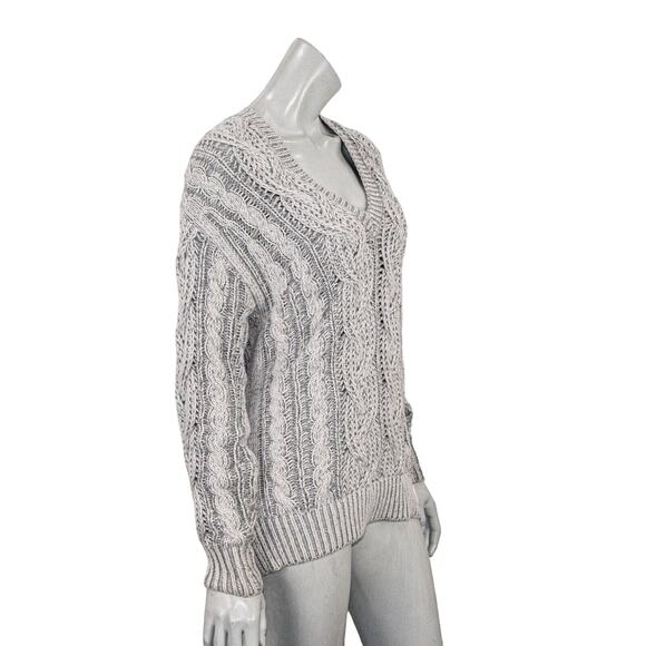 REISS Esme Cable Knit V-Neck Jumper Sweater in Gray Women's size Medium - Picture 5 of 11